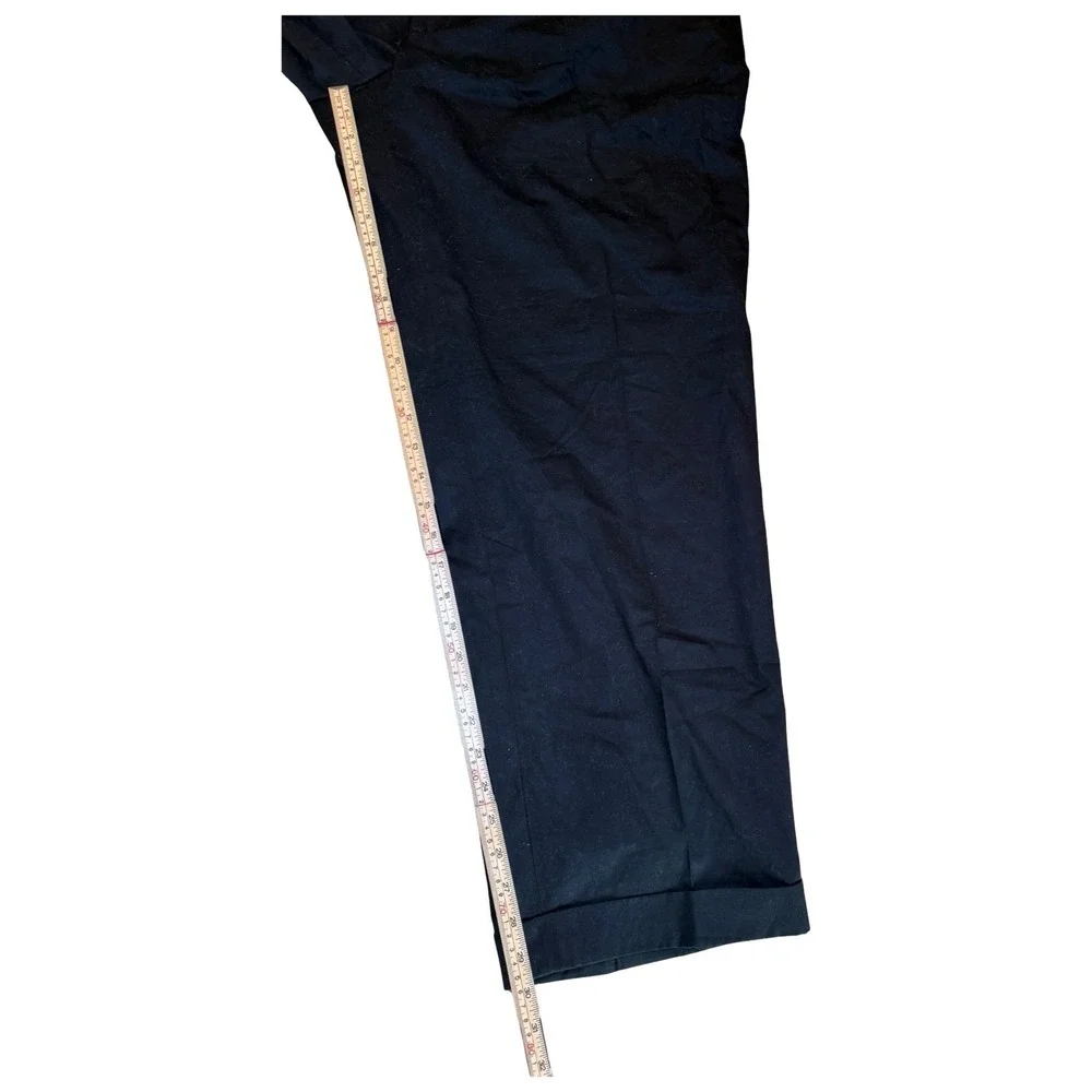 olo Ralph Lauren The Siena Pant Mens 40x30 Black Pleated Cuffed Cotton Trousers